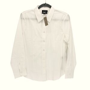 NEW J Crew White Shirt Women 12P 12 Petite Organic Cotton Slim Button Up Stretch